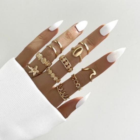 

2022 трендовый комплект колец с короной в форме морской звезды, объемные серебряные украшения, роскошное кольцо с гравировкой в ​​форме сердца для женщин, комплект колец для всех