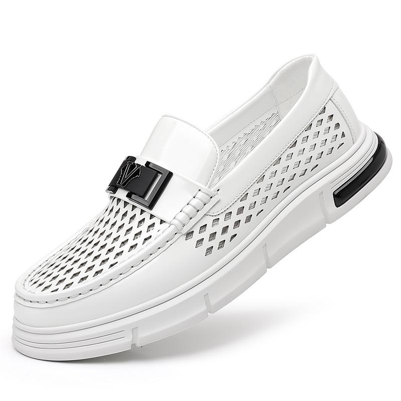 2025 Summer New Designer Leather Shoes for Men  Fashion Casual Hallow Loafers Male Solid Color Breathable Luxury Shoes Man