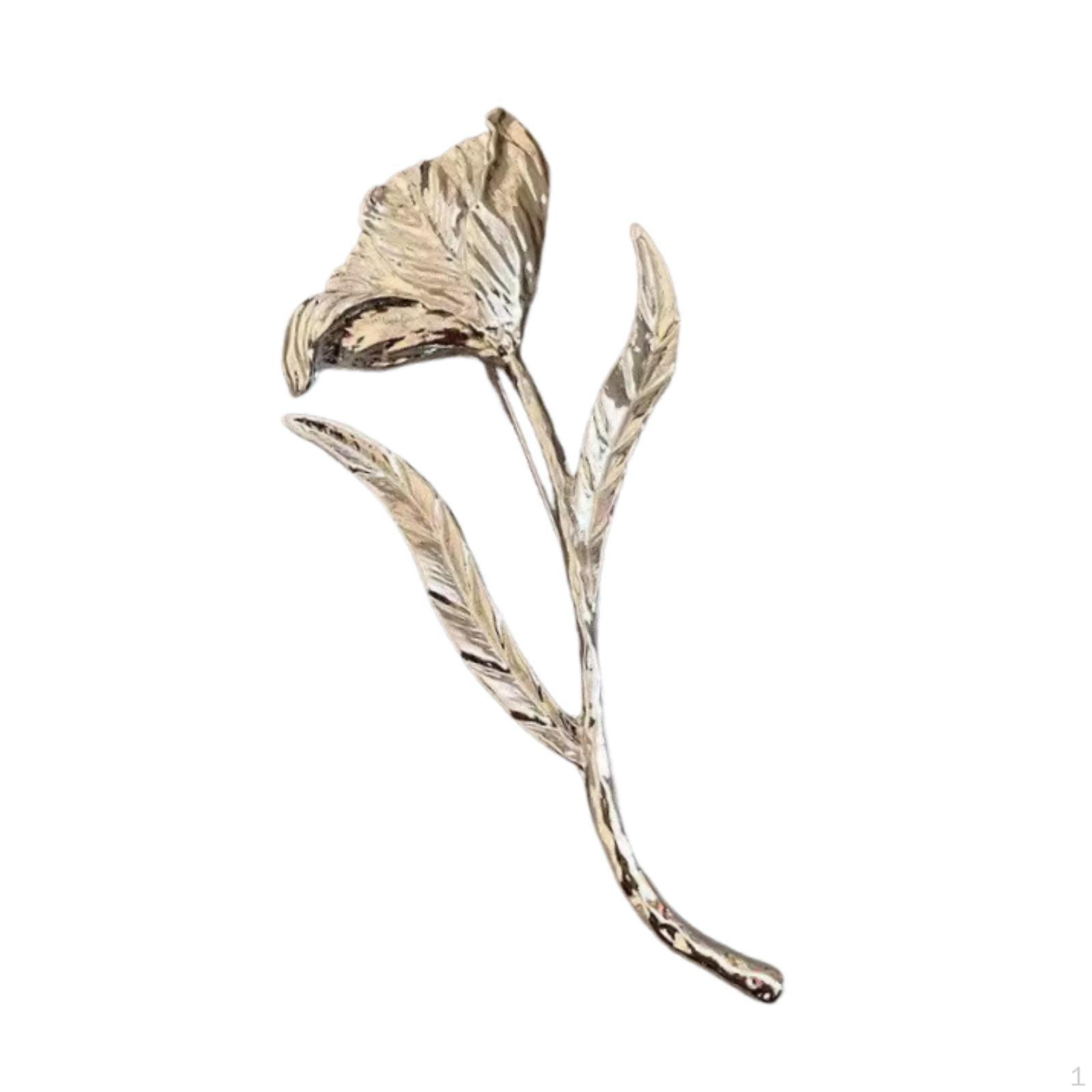 

Floral Leaf Brooch Alloy Vintage Flower Pin Oversized Statement Corsage Personalized Chest Accessory серебряный