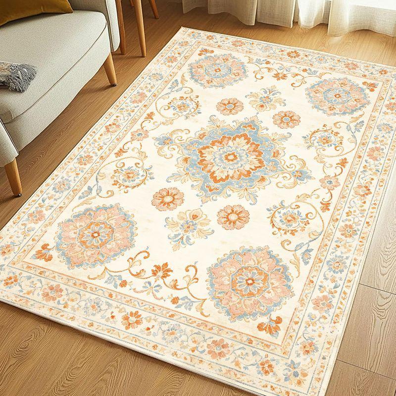 Retro Countryside Flower Area Rug Soft Non Slip Washable Floor Carpet for Living Room Bedroom Study Home Decor