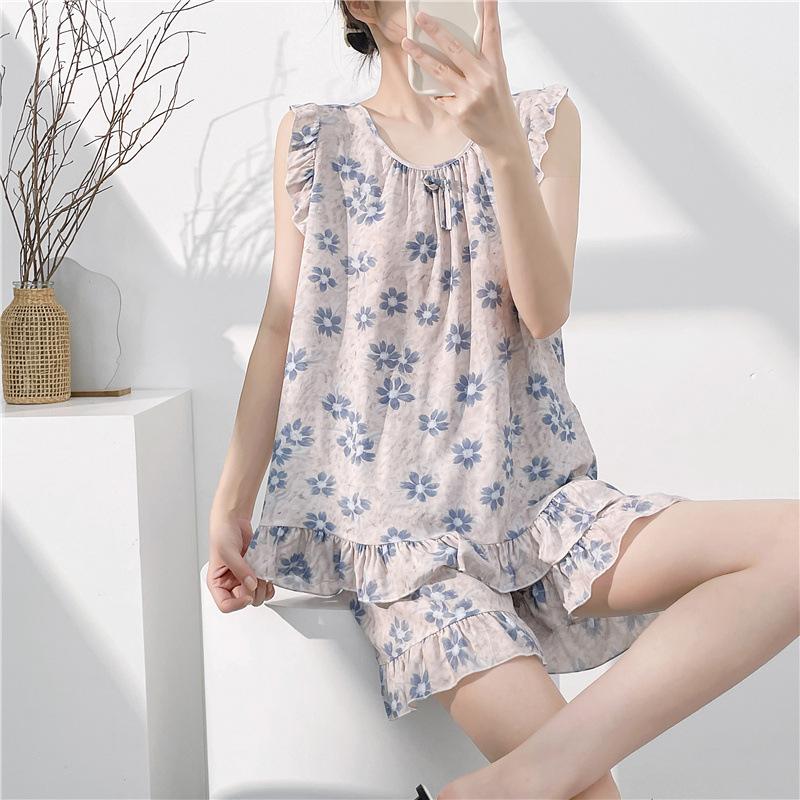 Pajamas Women's Summer Cotton and Silk Thin Suspender Sexy Cotton Silk Loungewear Sweet Shorts Two-piece Set Air Conditioning Clothing Summer