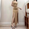 Sexy Fishing Department High Split Fork Spice Girl Sleeveless Vest Summer New Pull Pleated Waist Thin Hip Wrap Dress Long Dress
