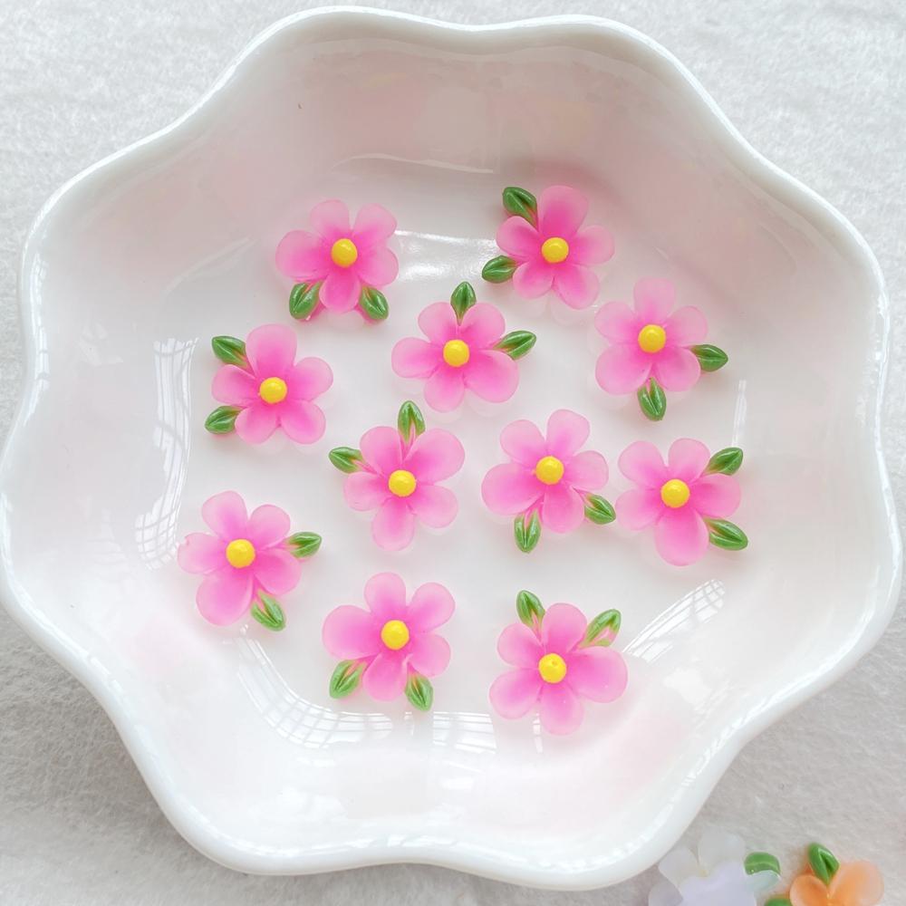 50Pcs Cute Cartoon Mini Colored Flowers and Leaves Nail Art Resin Designer Charms DIY Craft For Nail 3D Decorations Jewelry