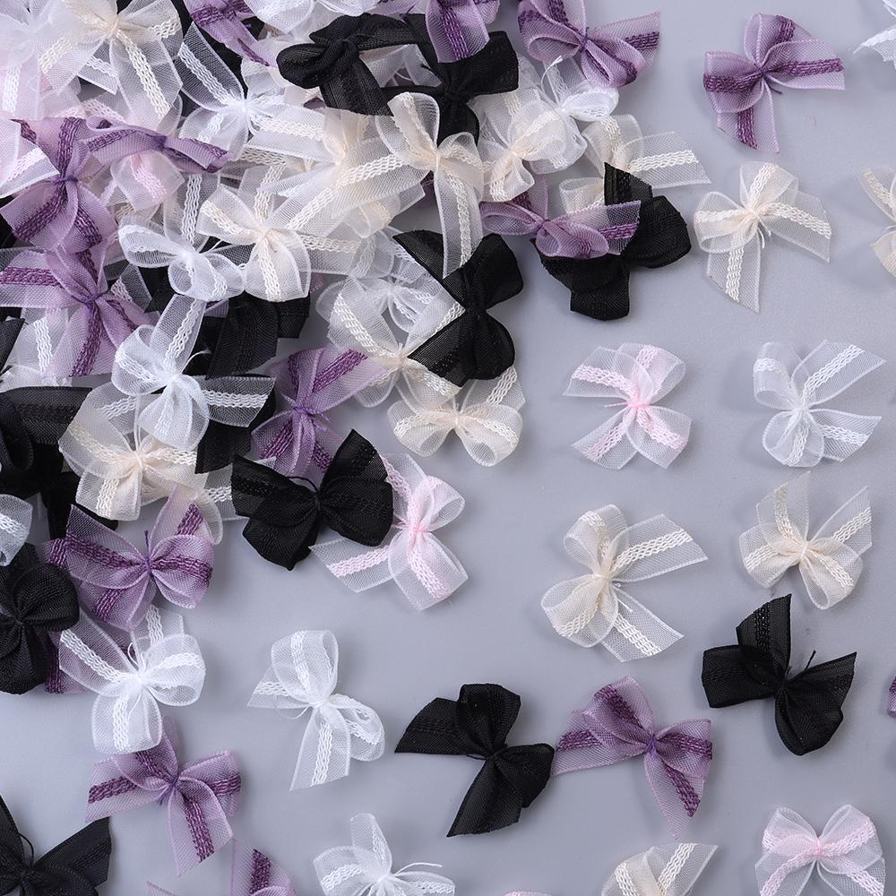 30-60pcs/lot 2.5x2.5cm Mesh Lace Ribbon Bows Mutilcolor Polyester Satin Ribbon Bow Flower DIY Decoration Headwear Accessories