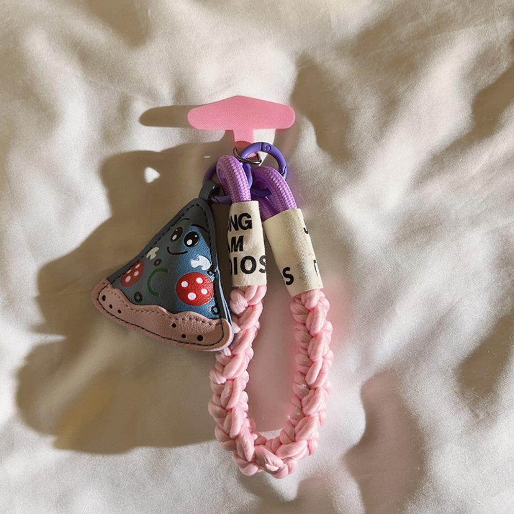 Anti-lost Leather Pizza Pendant Safety Chain Hanging Lanyard Keychain  Gifts