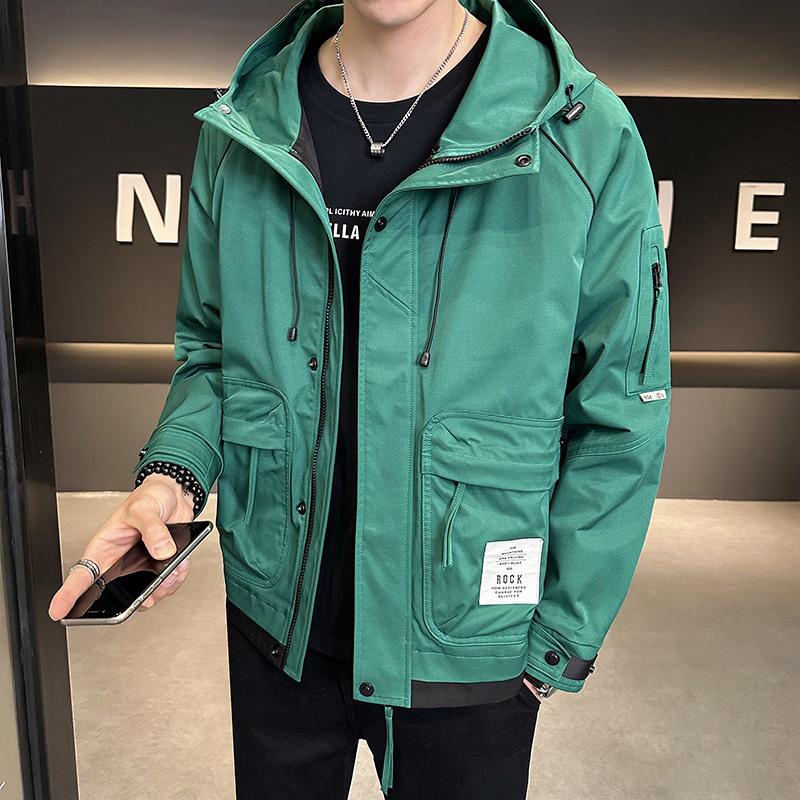 

Men s Spring Hooded Workwear Jacket - Trendy, Versatile, Loose Fit 2XL зелений
