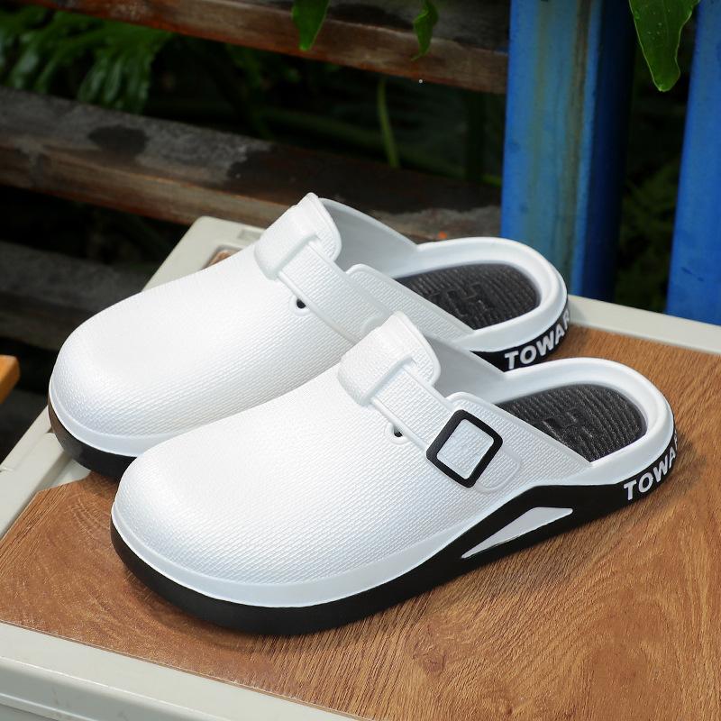 

Тапочки с открытым носком, мужские летние, для улицы, модные сандалии, студенческие, ленивые, на платформе, нескользящие 42/43 белый