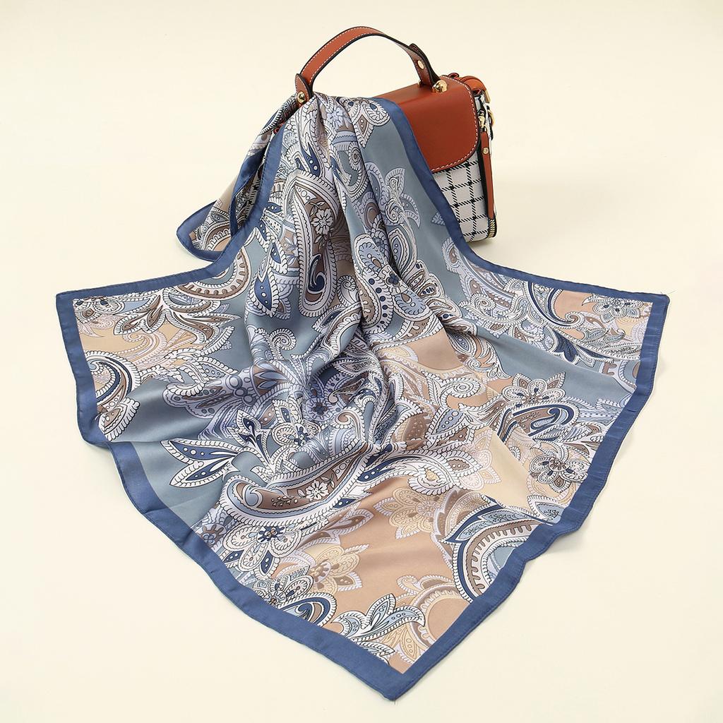 70cm Fashion Printed Square Scarf Blueness Summer Lightweight Head Cover Shawl With Adjustable Strap For Women Bag Accessories