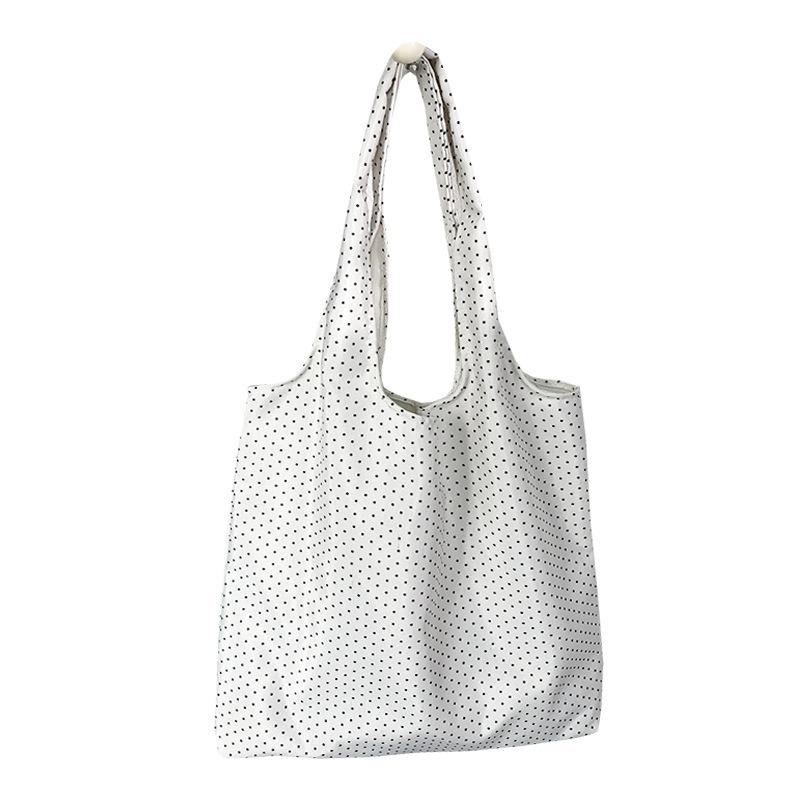 Retro Polka Dot Versatile Casual Tote Large Capacity Shoulder Canvas Bag