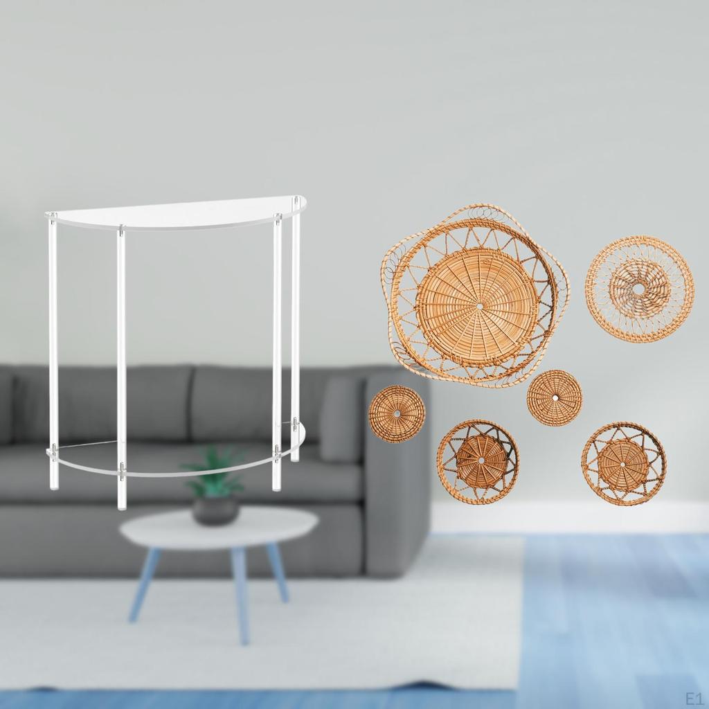 Acrylic Side Table for Small Space with Unique Rattan Woven Wall Art Accent End Skinny