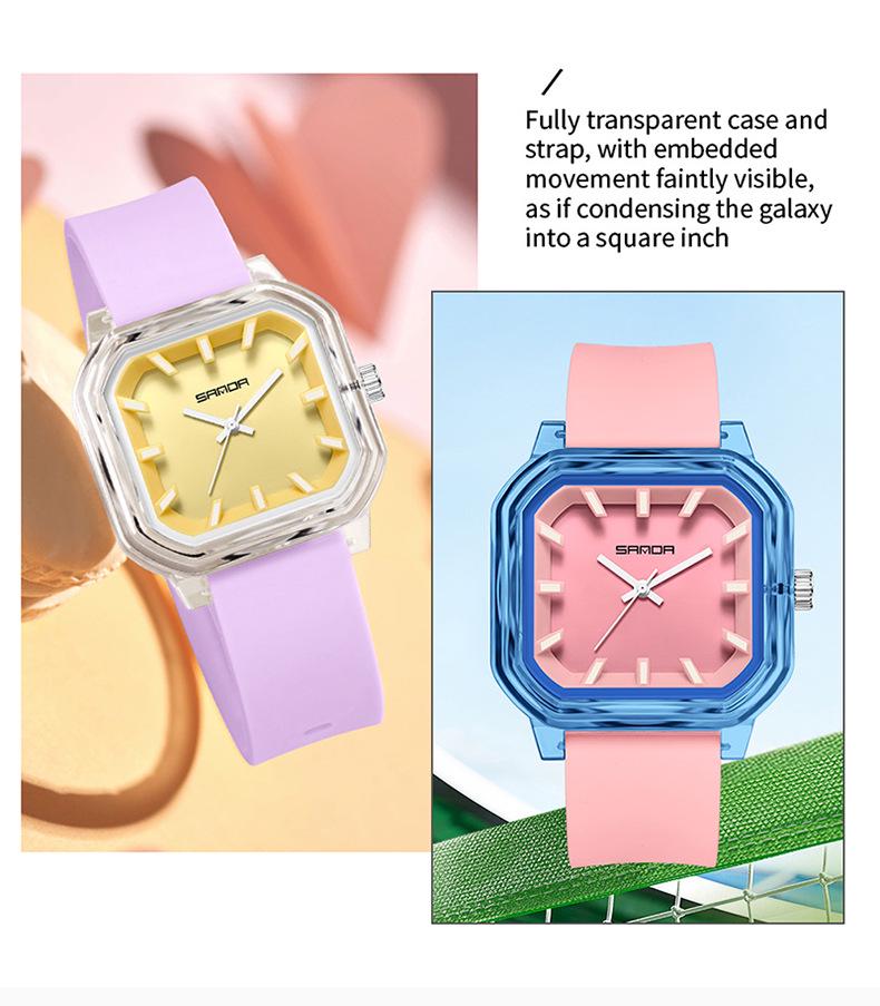 Sanda Colorful Minimalist Student Quartz Watch with 3D Scale and Waterproof Design