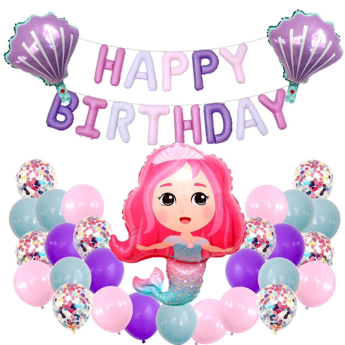 

Theme Crown Princess Aluminum Film Balloon Set Gradual Change Letter Birthday Balloon Party Decorative Cloth Mermaid Princess Set 4