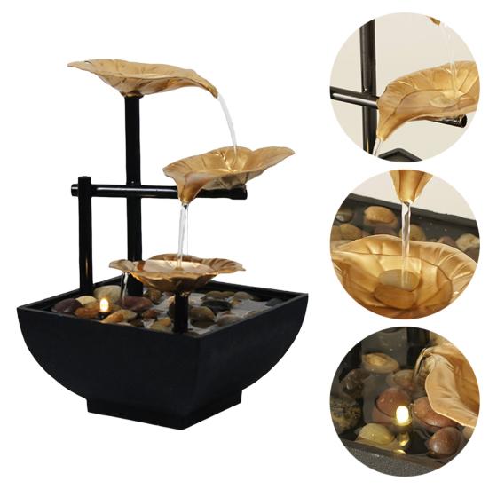 Tabletop Fountain USB Powered Small Waterfall Fountain with Rocks 3 Layers Lotus Relaxation Desktop Waterfall Decoration for Table Office Bedroom