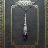 Purple Crystal Gothic Pendant Necklace In Antique Silver