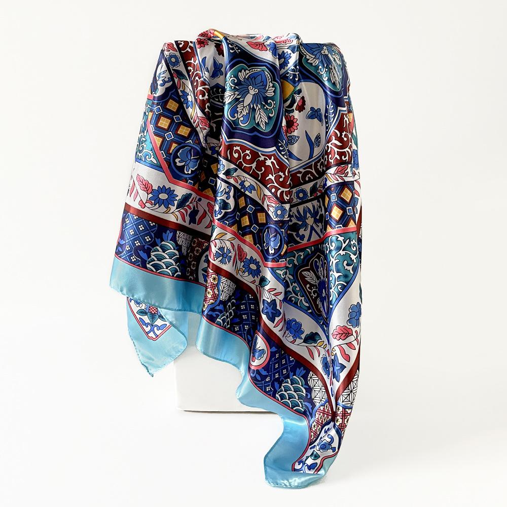 Silk scarf large square scarf women's new Middle East retro printing satin scarf 91cm headscarf wholesale customization