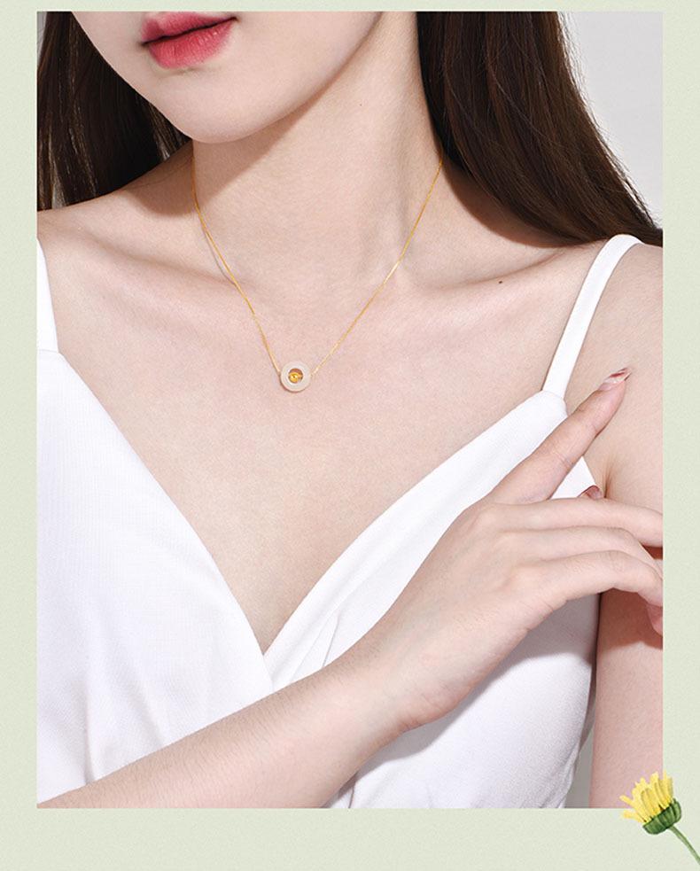 3D 999 Pure Gold & Hetian Jade Luck Beads Women's Necklace Pendant Gift