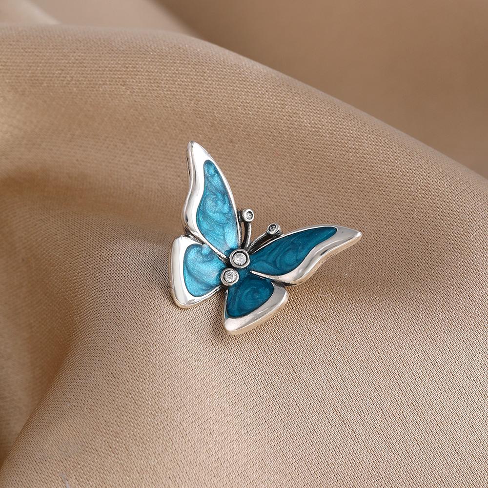 Spring Series Butterfly Pendant Clip Beads Earrings 925Silver Colored Inlaid Stone Fit Exquisite Bracelet Women DIY Jewelry Charm