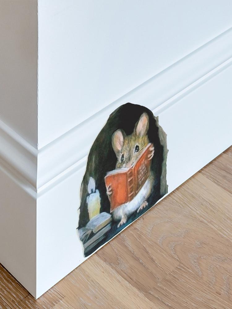 Kreskówka Słodkie Myszki Czytające w Świetle Świec Naklejka Mysia Dziura Dekoracja Ściany Domu Naklejki Ścienne