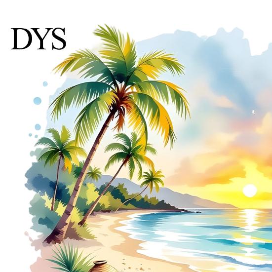 Healing Atmosphere Room Decoration Sunset Palm Tree Seaside Wall Decal, Watercolor Summer Beach Landscape Sticker, Creative Gift for Home Lovers
