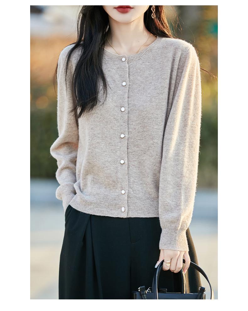 Early Spring Women's Wool Cardigan - Round Neck, Diamond Button, Loose Casual Knit Sweater