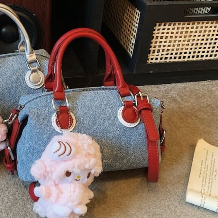 Denim Mini Boston Bag Women's Shoulder Crossbody Bag