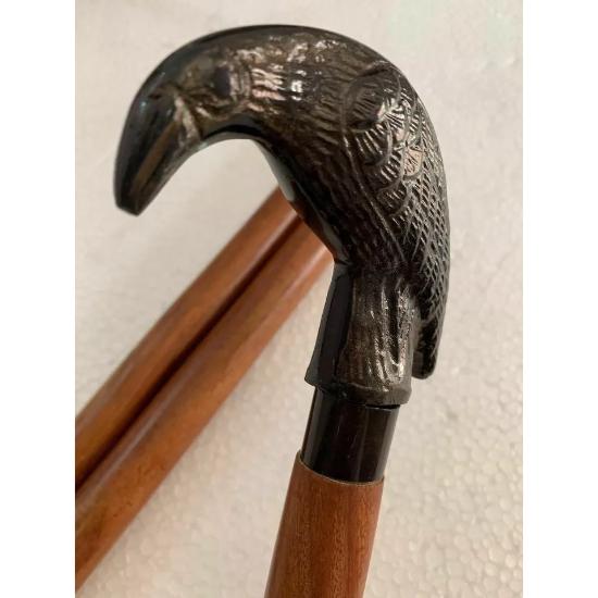 Designer Antique Brass Raven Head Handle Vintage Style Wooden Walking Cane Stick