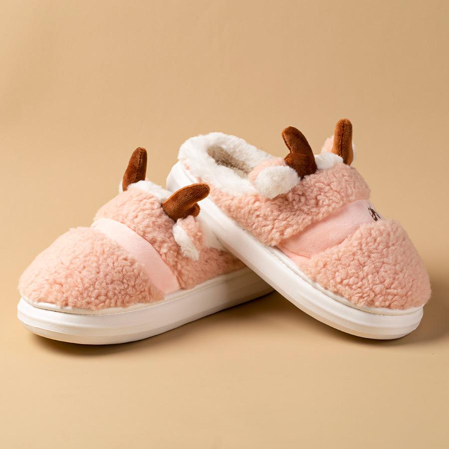 

Мода 2025 Новые Рождественские Хлопковые Тапочки Для Женщин Мужчин Зимние Теплые Пушистые Туфли Милые Мультяшные Олени Противоскользящие Парные Домашние Тапочки 36-37 розовый