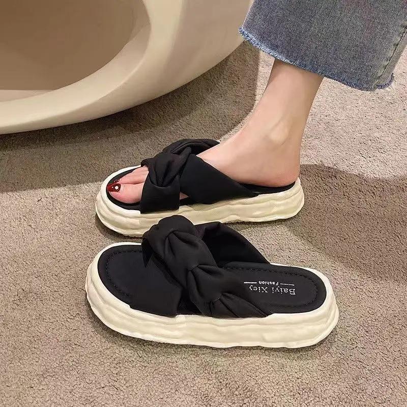 Fashion Open Toe On Beach Outside 2024 White Woman Slippers Height Thick Shoes for Women Platform Slides Sandals Casual New Fashion Vip