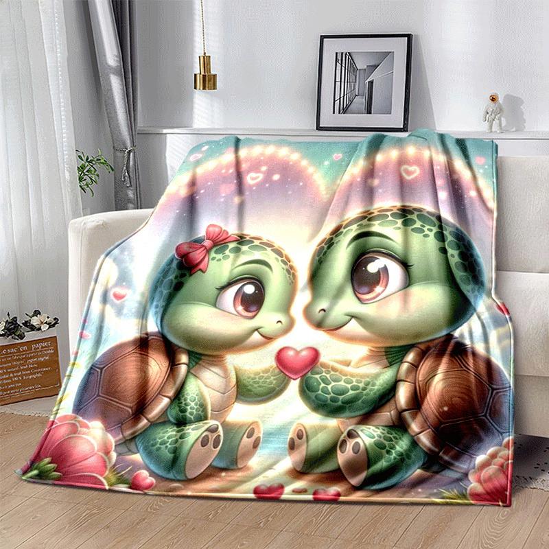 1pc Turtle Printing Lightweight Flannel Blanket, Comfortable and Warm Blanket, for Camping Sofa Bed and Couch Office, In All Seasons