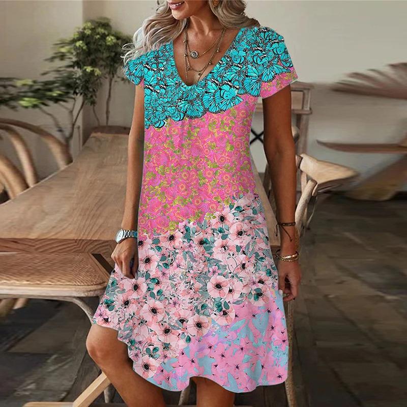 

Mini Dress Woman V Neck Summer Dress 4XL