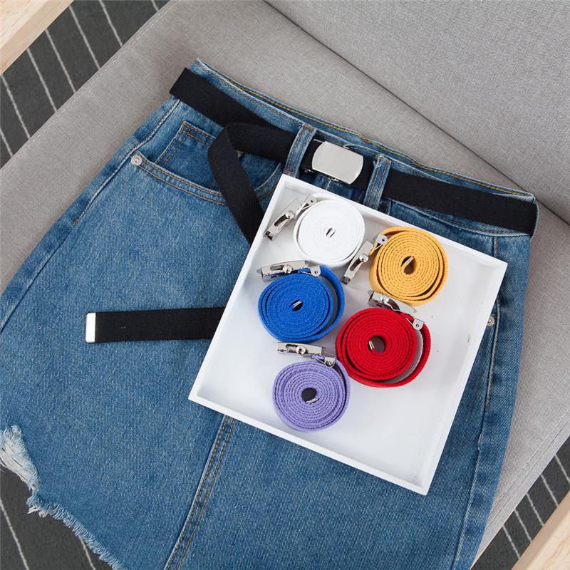 Simple Solid Color Women Casual Canvas Belt With Metal Buckle For Daily Use