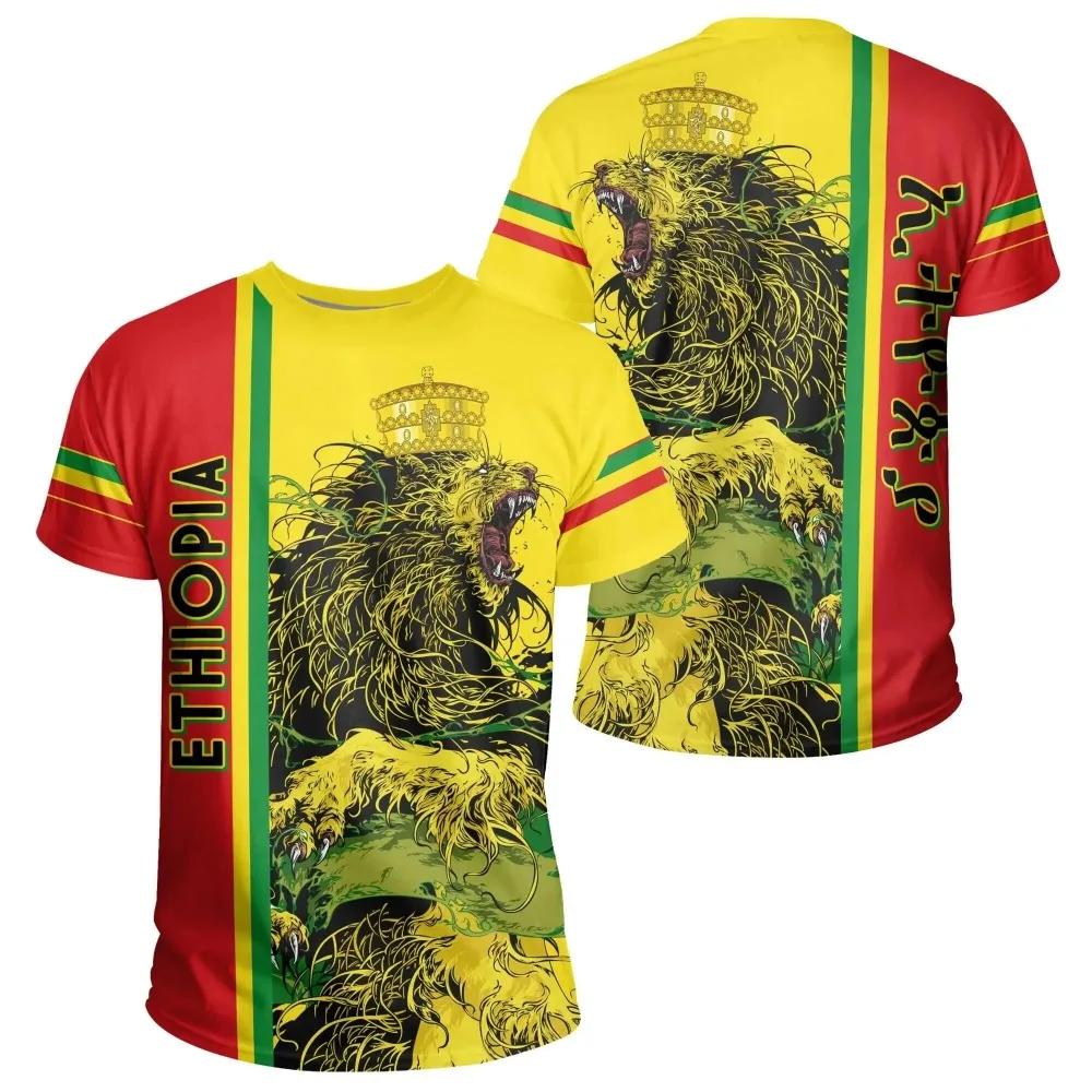Ethiopian Flag Graphic T Shirt King Indigenous Tribe Lion 3D Printed T-shirts Men Women Casual Summer Ethiopia National Day Tops