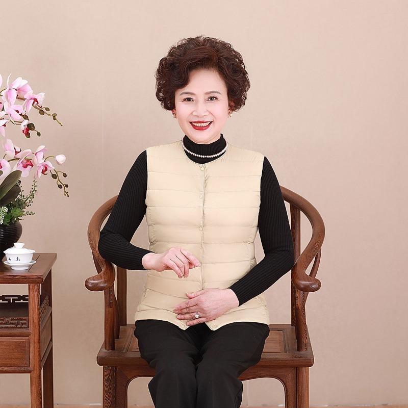 Middle-aged Vest Mother Light and Thin Crew Neck Down Jacket Liner Down Vest Women's Clothing Large Size Warm Vest Vest Vest