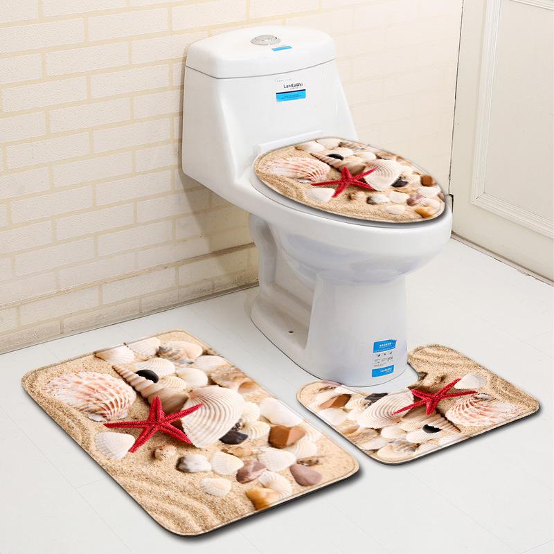 Beach Bathroom Three-Piece Floor Mat Doormat Bathroom Carpet