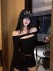 Spicy Girl One-Shoulder Hollow-Out Long-Sleeve Top - Spring/Autumn Slim-Fit Off-the-Shoulder Style
