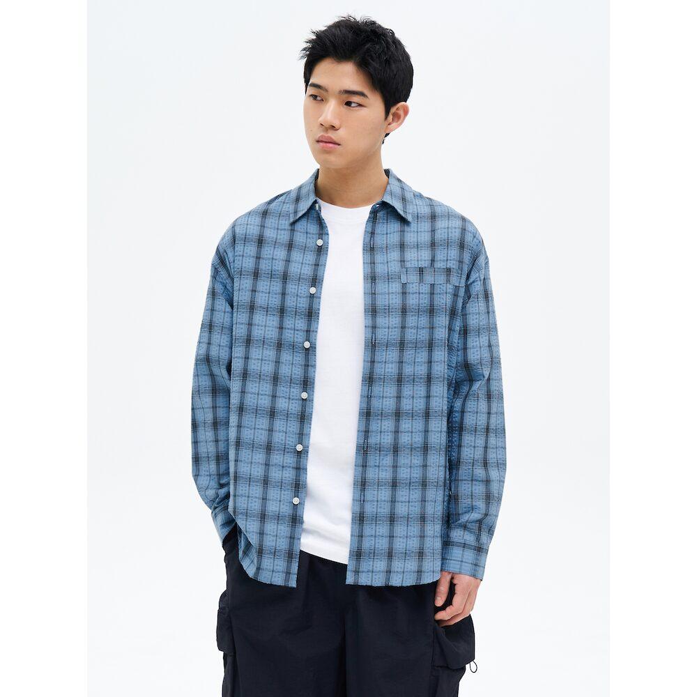 8Seconds Sheer Check Oversized Shirt Blue Blue/L
