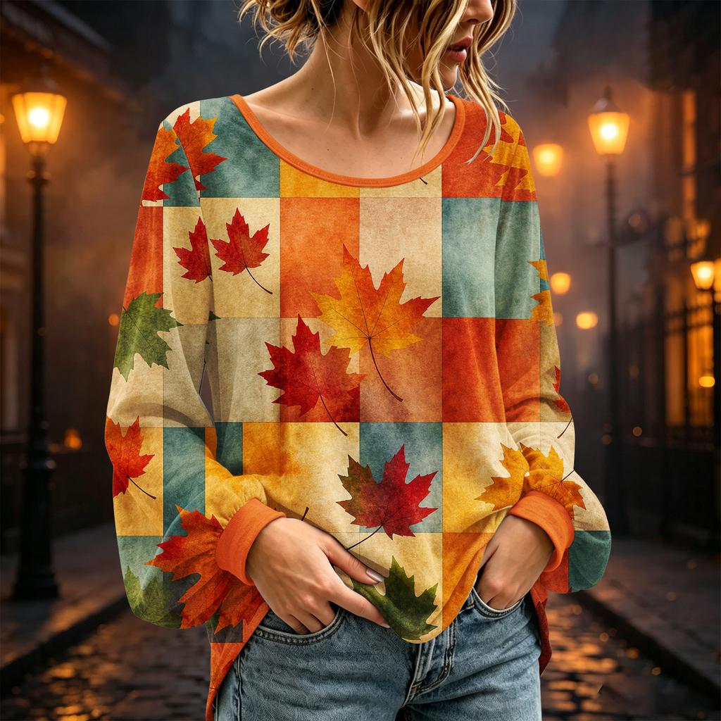 Women's Round Neck Long Sleeve Halloween Print Blouse Top for Party Wear