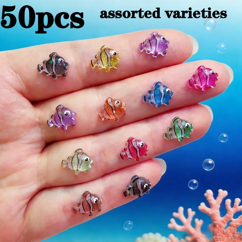 

50 mixed color mini resin flat bottomed fish shaped accessories | Perfect for nail art, hair accessories, earrings, clothing, sh
