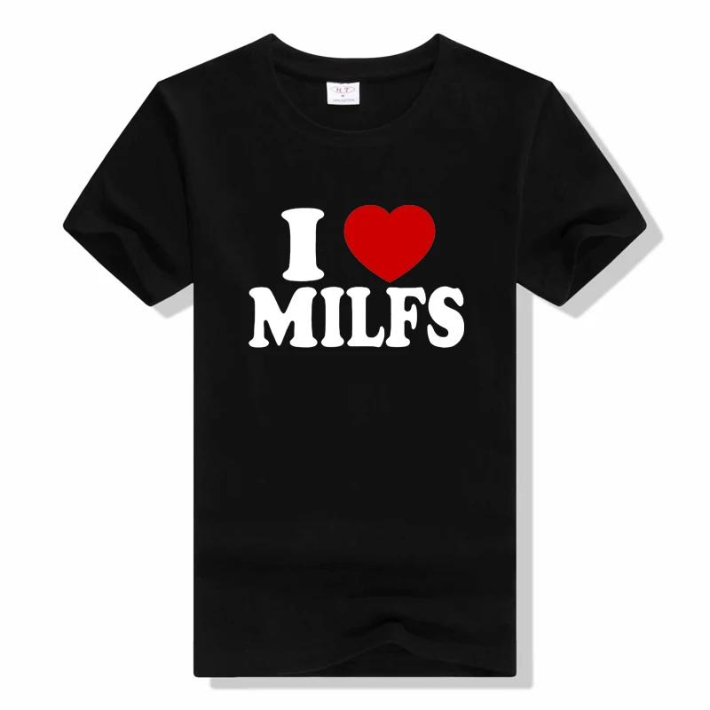 I Love MILFs Heart T Shirts funny Cotton Streetwear Short... XL