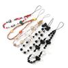 Black Beaded Mobile Phone Charm Ins Stringed Pearls Love Phone Lanyard Short Carrying Strap Drop-Resistant Phone Ornaments