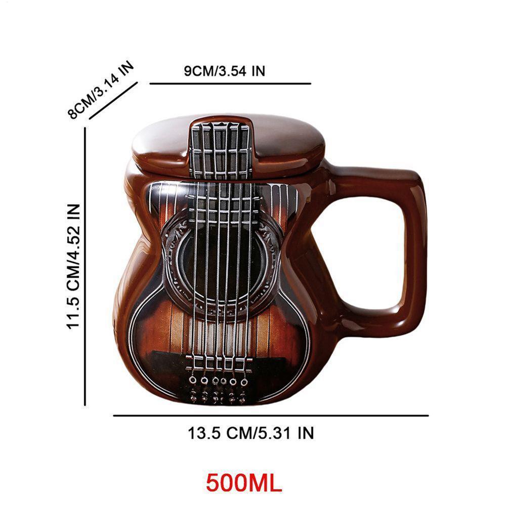 Guitar Mug 500ml Large Capacity Drink Tumbler with Lid 3D Ceramic Mug for Tea Christmas Cafe Women Men Water Travel Bookshelf 500ml