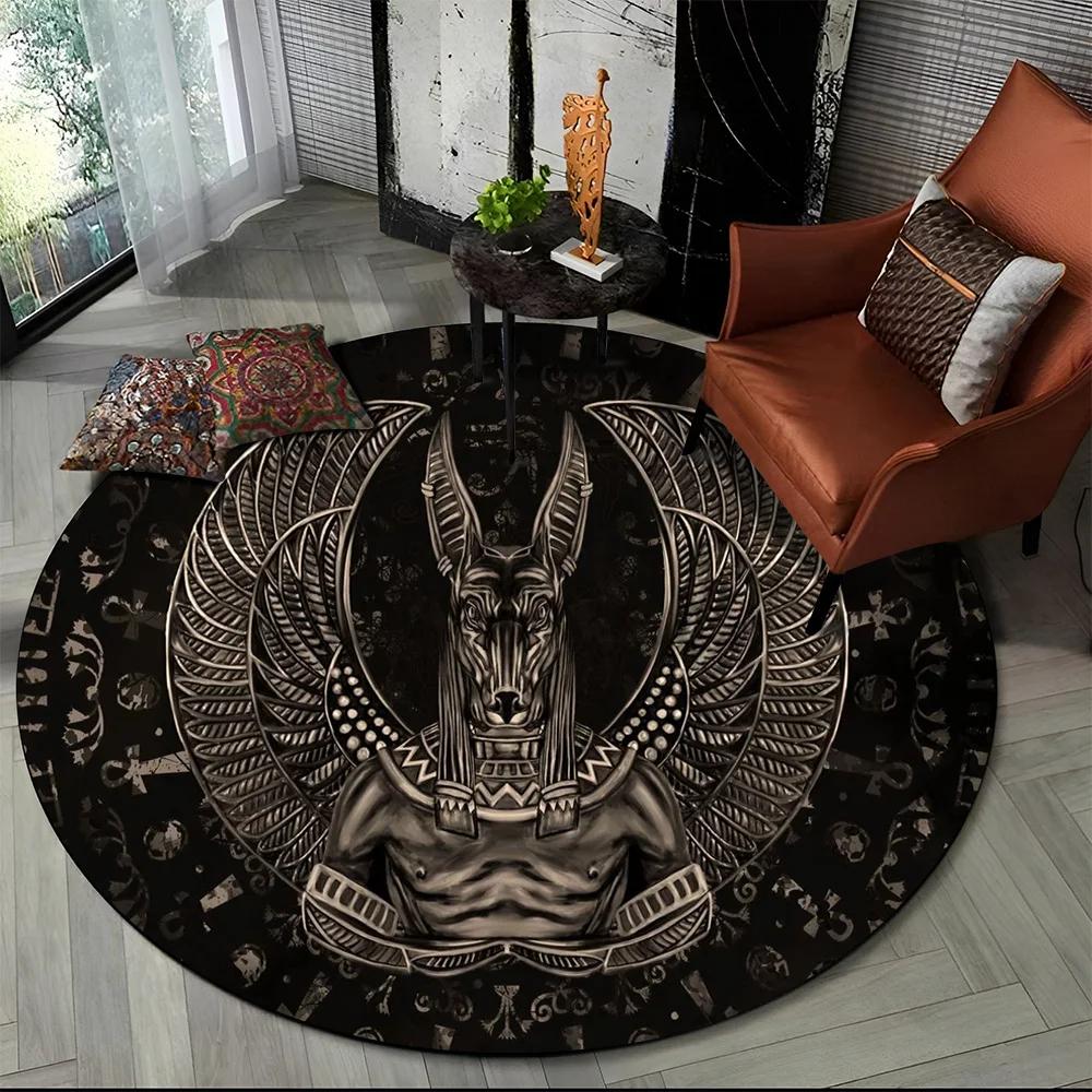 Egyptian Hieroglyphic Symbols Round Carpet Soft Area Rug for Living Room Office Laundry Bedroom Doormat Decor,Non-slip Floor Mat