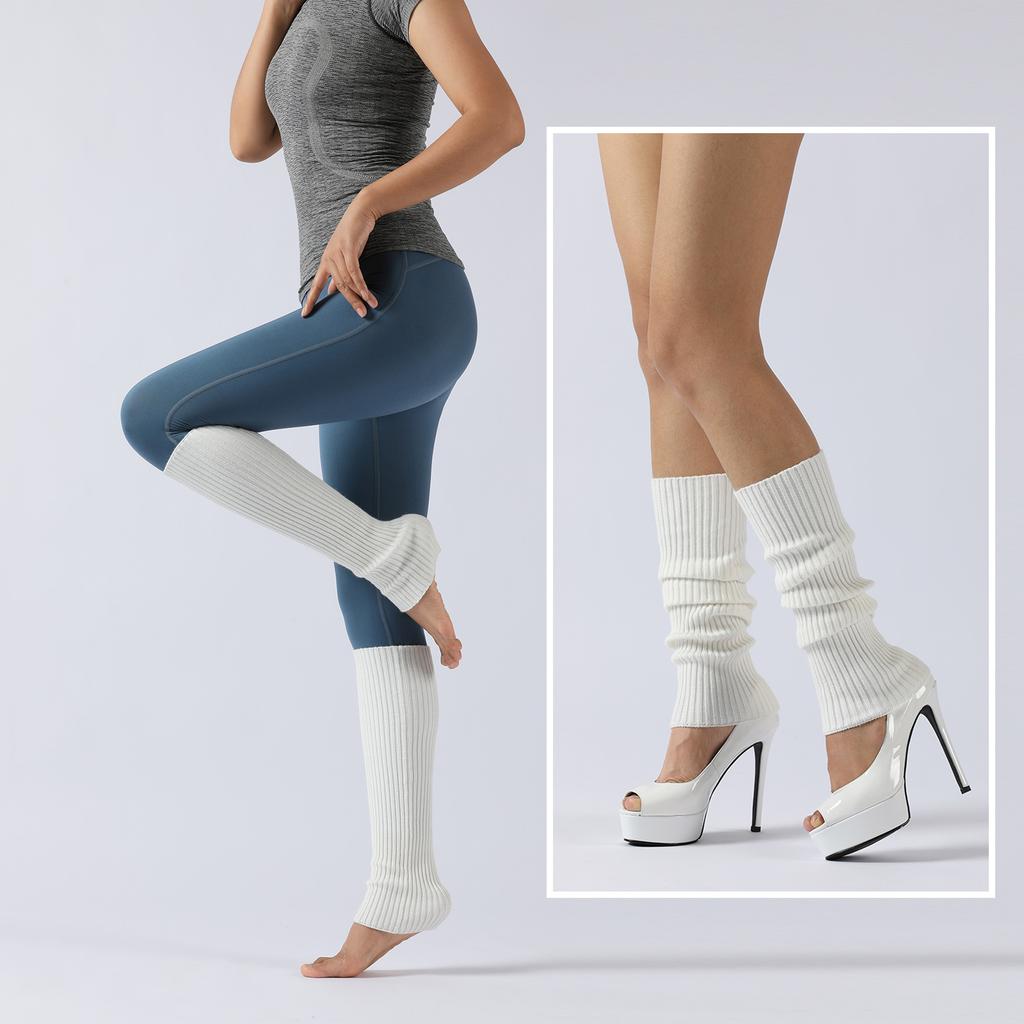 Women Ribbed Knit Leg Warmers, Slouchy Knee High Boot Cuffs, Stretch Knitted Leg Covers for Yoga Ballet Dance Fitness Autumn Winter