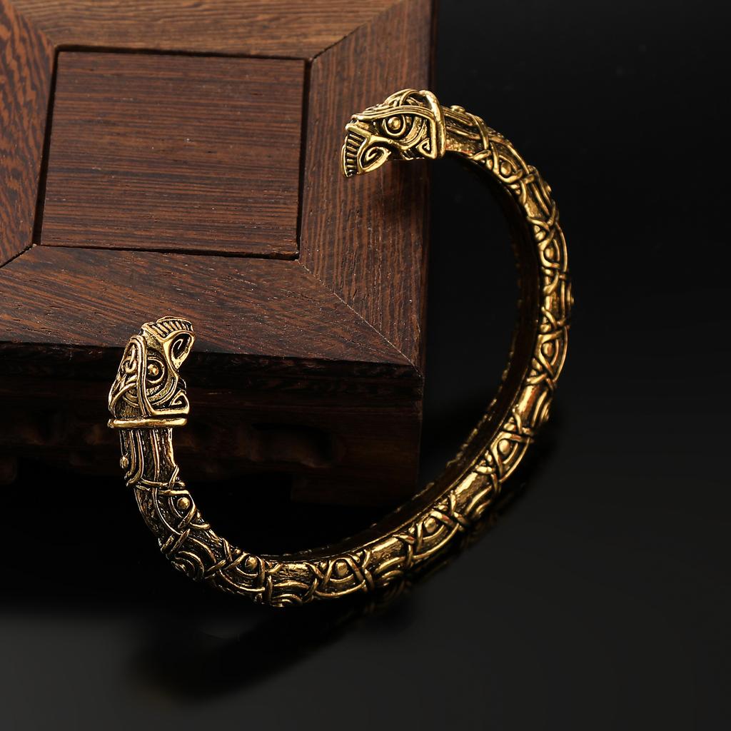 Exquisite Viking Odin Crow Head Open Bracelet Punk Hip Hop Party Scandinavian Mythology Accessories Retro Jewelry