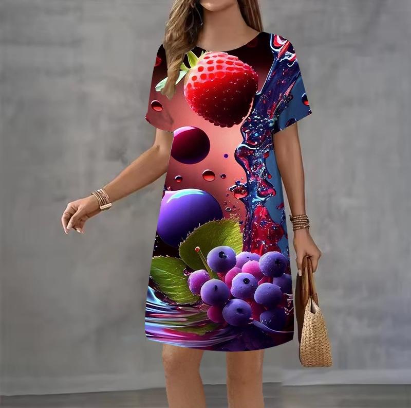 Fashion 3D Print Summer Dress Loose Casual Short Sleeve O-Neck Mini Dress