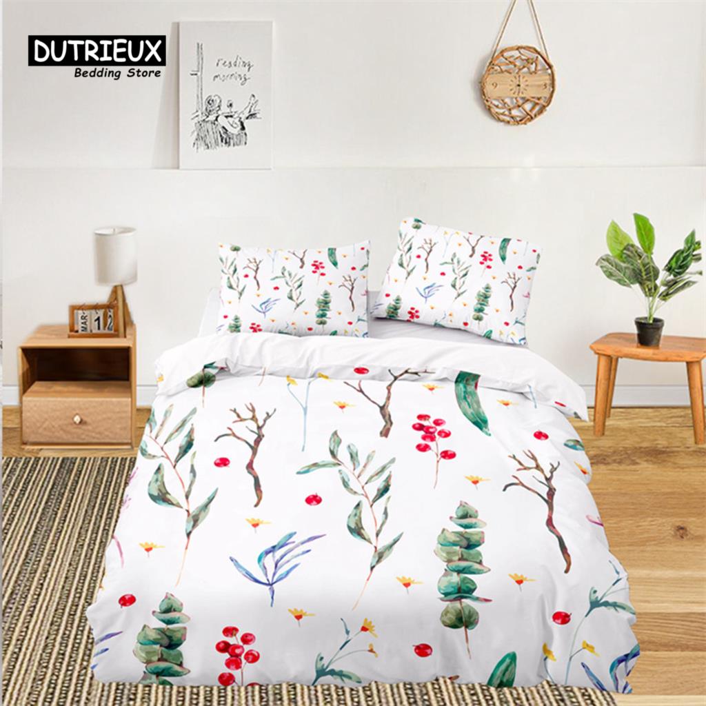 Soft Floral Bedding Set For Kids Girls Adults Leaves Flowers Branch Print Duvet Cover Set Quilt Cover Pillowcases Bedroom Decor