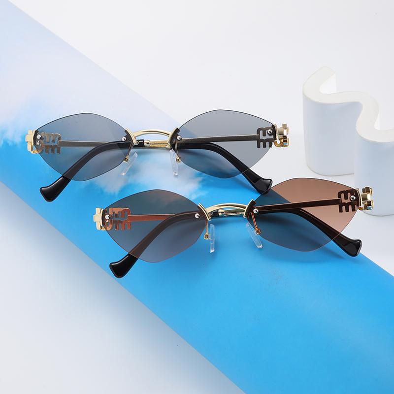 Gradient Rimless Cat Eye Metal Sunglasses Women Men High Quality Luxury Brand Sun Glasses Simple Leisure Lady Man Glasses UV400