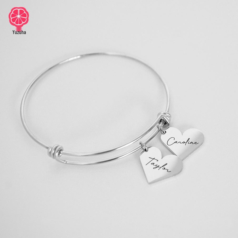 Benutzergraviertes Edelstahl-Herzarmband - Personalisiertes Herzarmband mit Familiennamen - Weihnachtsgeschenk
