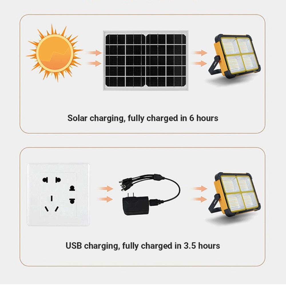 Rechargeable Solar Flood Light Outdoor Portable LED Reflector Spotlight Projector Floodlight Construction Lamp