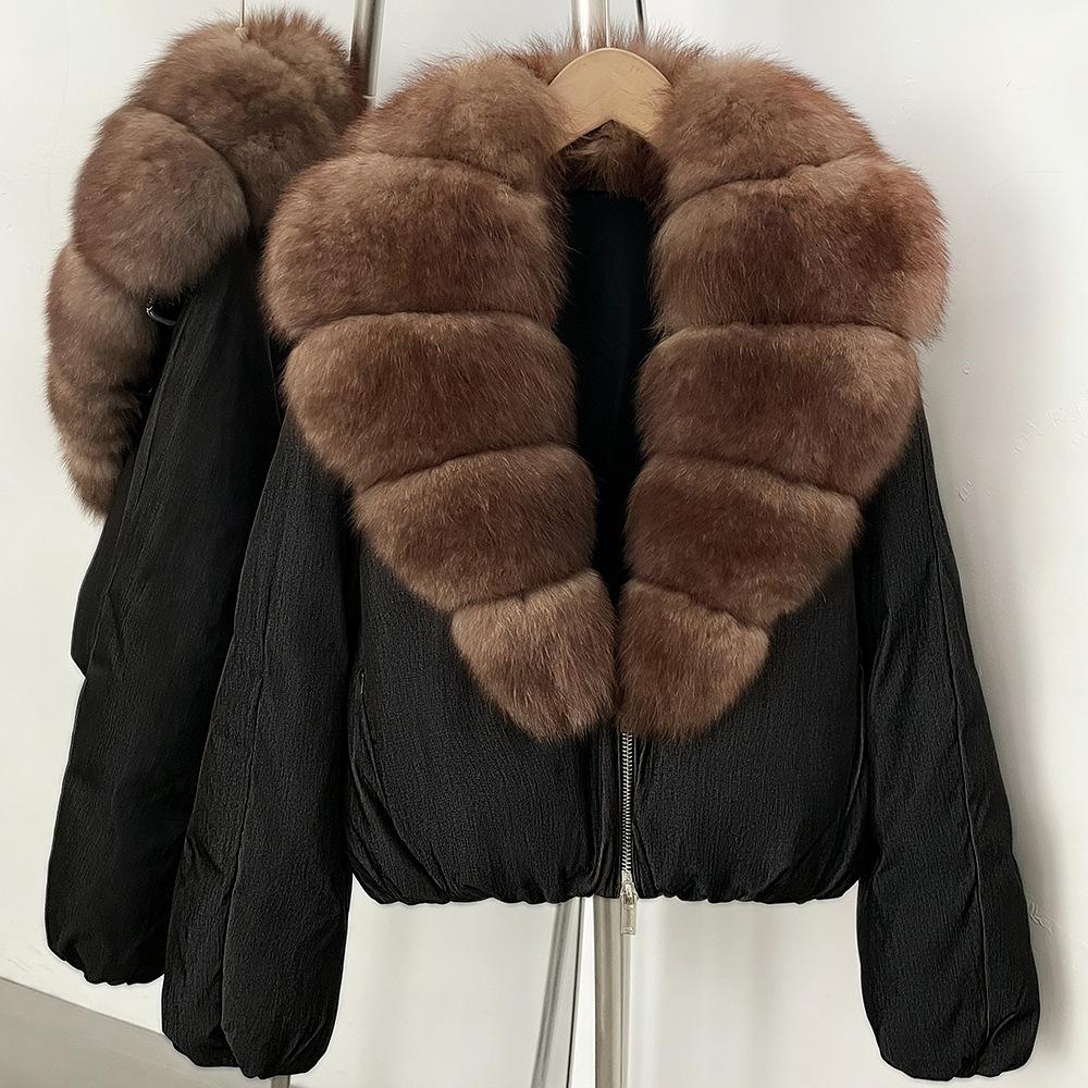 European and American winter new natural real fox hair duck down jacket short stand-up collar thickened warm jacket
